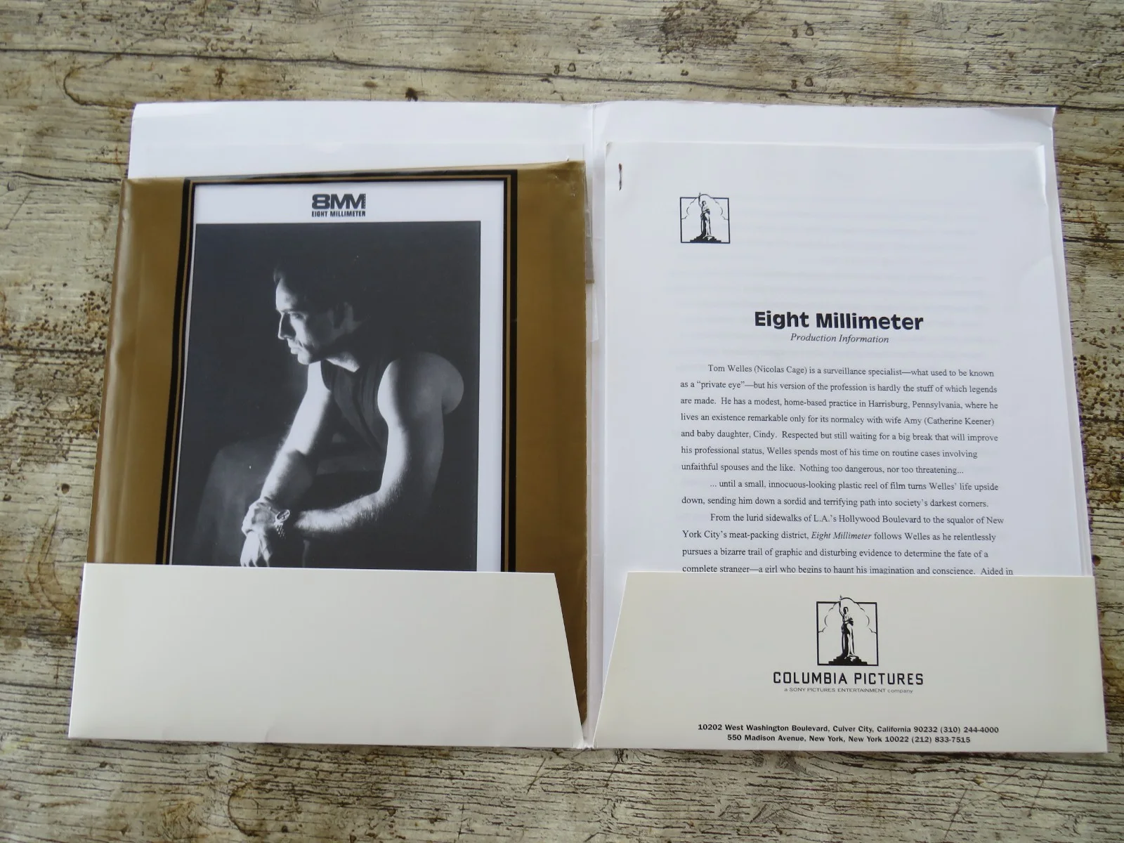 8MM ORIGINAL 1999 CINEMA FILM MOVIE PRESS KIT 8 PHOTOS / PROD INFO Nicolas Cage, изображение 2