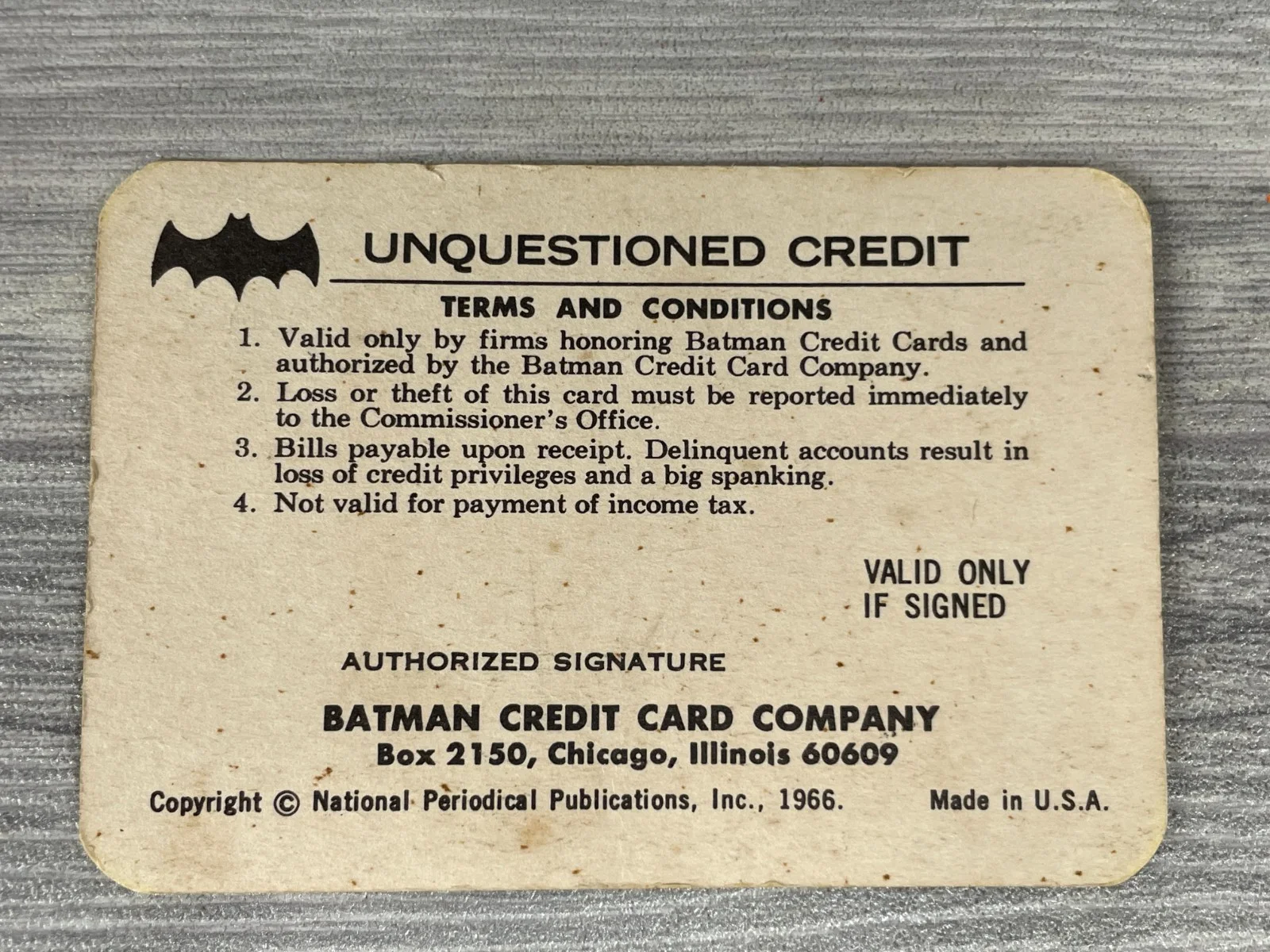 Vintage Rare 1966 Cardboard Batman Credit Card & Plastic 1989 Card, image 4