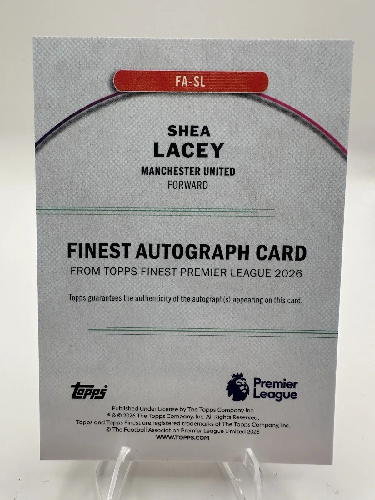 Shea Lacey 2026 Topps Finest Soccer Premier RC Ref. Auto Manchester United, image 2
