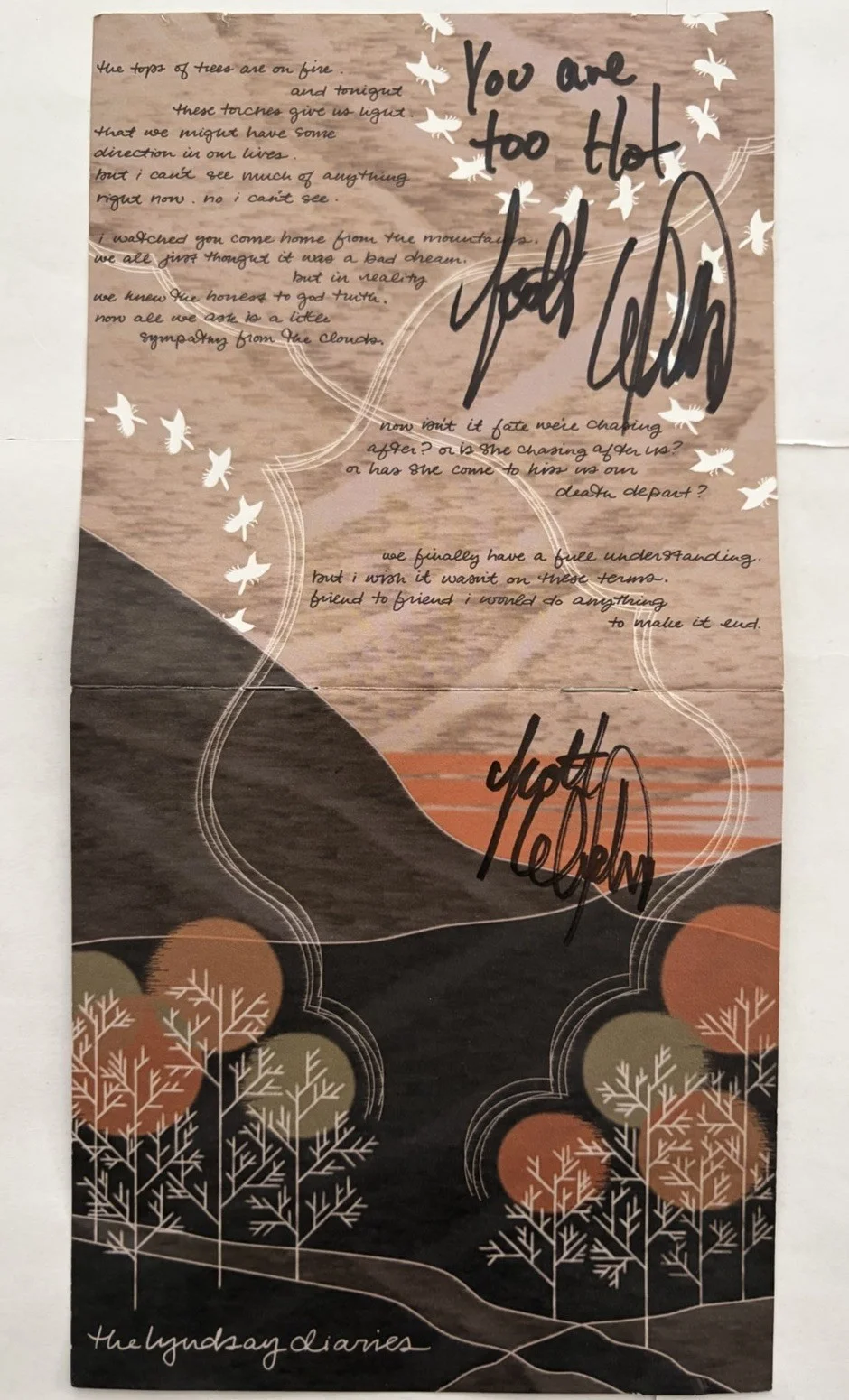 Lyndsay Diaries The Tops Of Trees Are On Fire CD 2003 Signed Autographed X2 Card, изображение 2