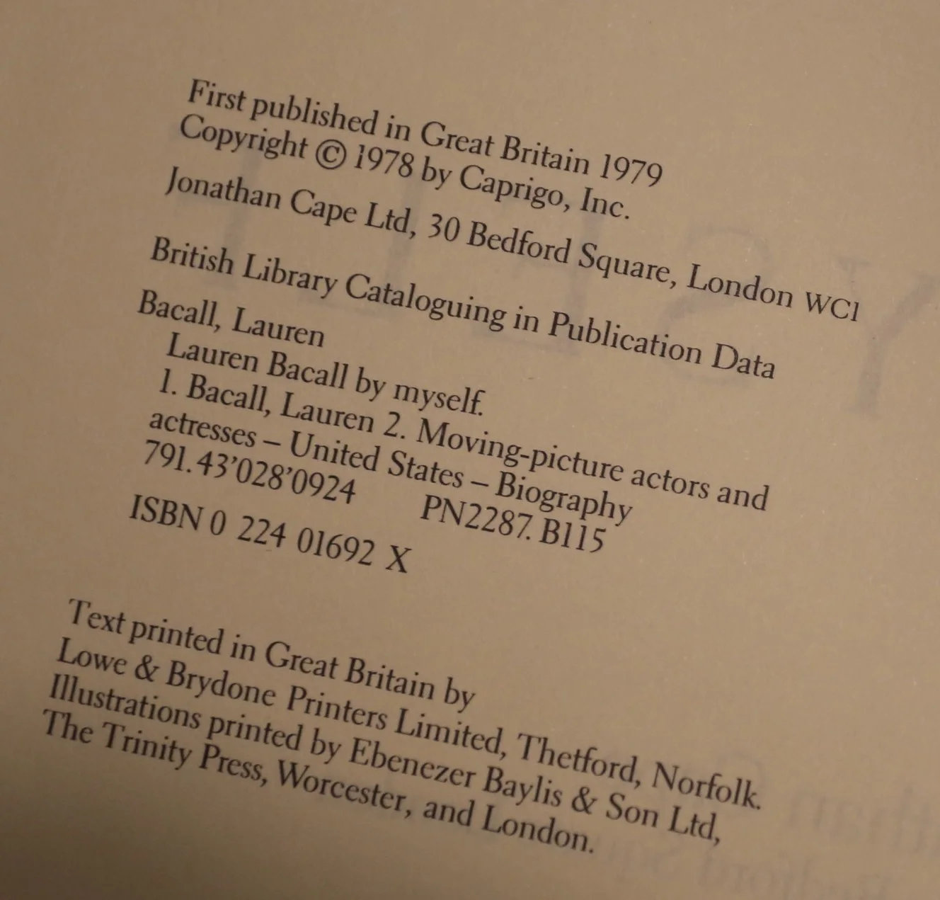 AUTOGRAPH LAUREN BACALL HAND SIGNED 1st EDITION BY MYSELF HARD BACK BOOK, image 4