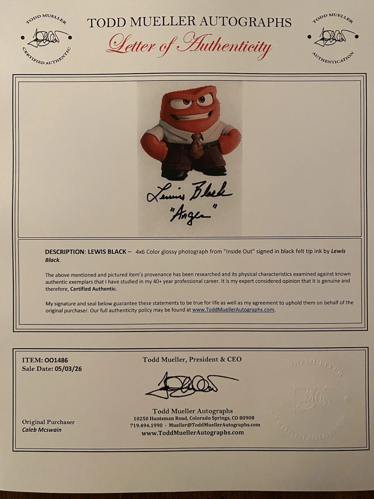 Lewis Black — Lewis Black Signed Autographed Photo With COA Anger Inside Out Disney, image 4