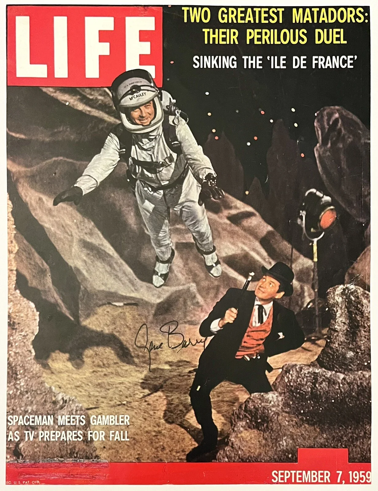 Gene Barry — Gene Barry Signed 1959 Life Magazine Cover BAT MASTERSON Autographed JSA COA
