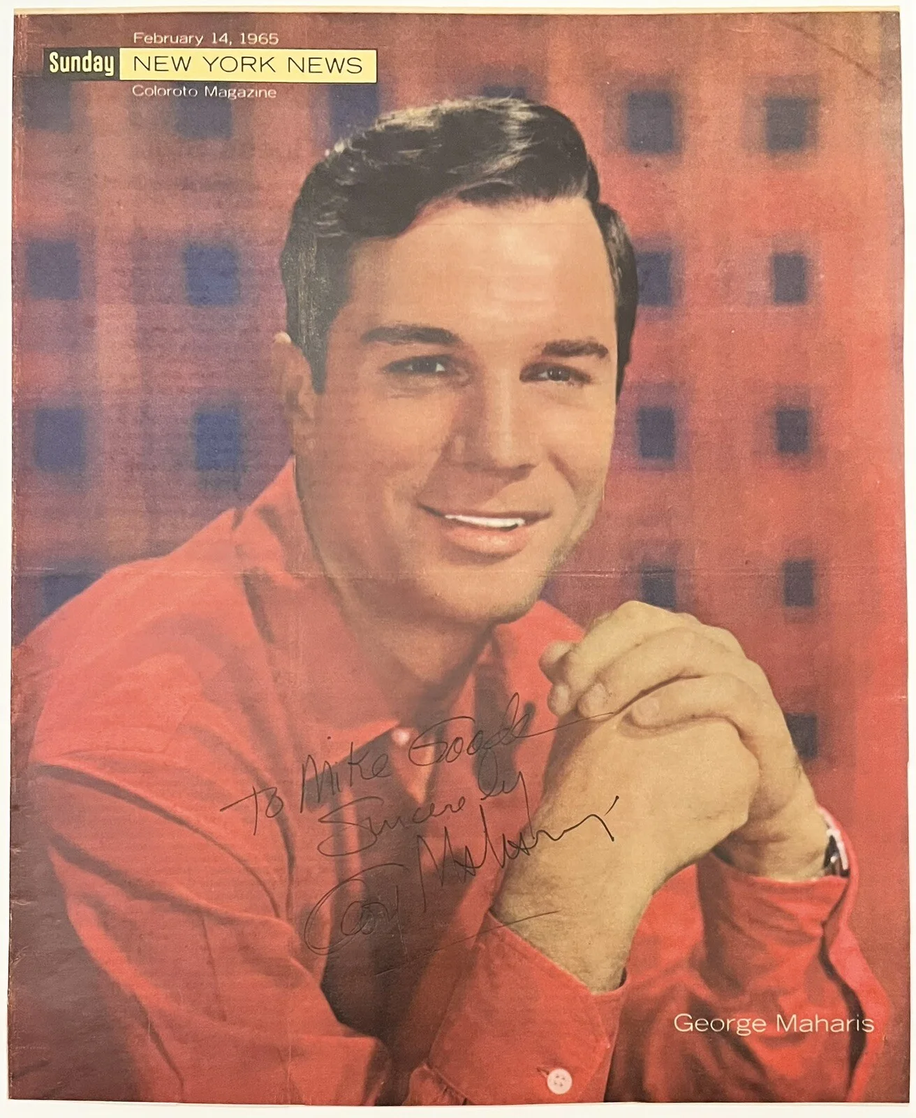 George Maharis — George Maharis Signed 10x13 Magazine Cover Photo Route 66 Actor Autographed
