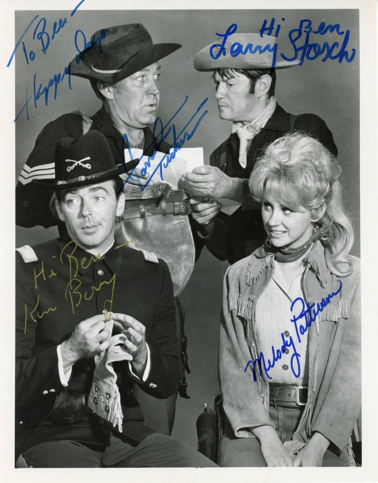 Forrest Tucker, Ken Berry, Melody Patterson, Etc — F Troop Cast Signed Autographed Photo All 4 VERY RARE Forrest Tucker & Negative