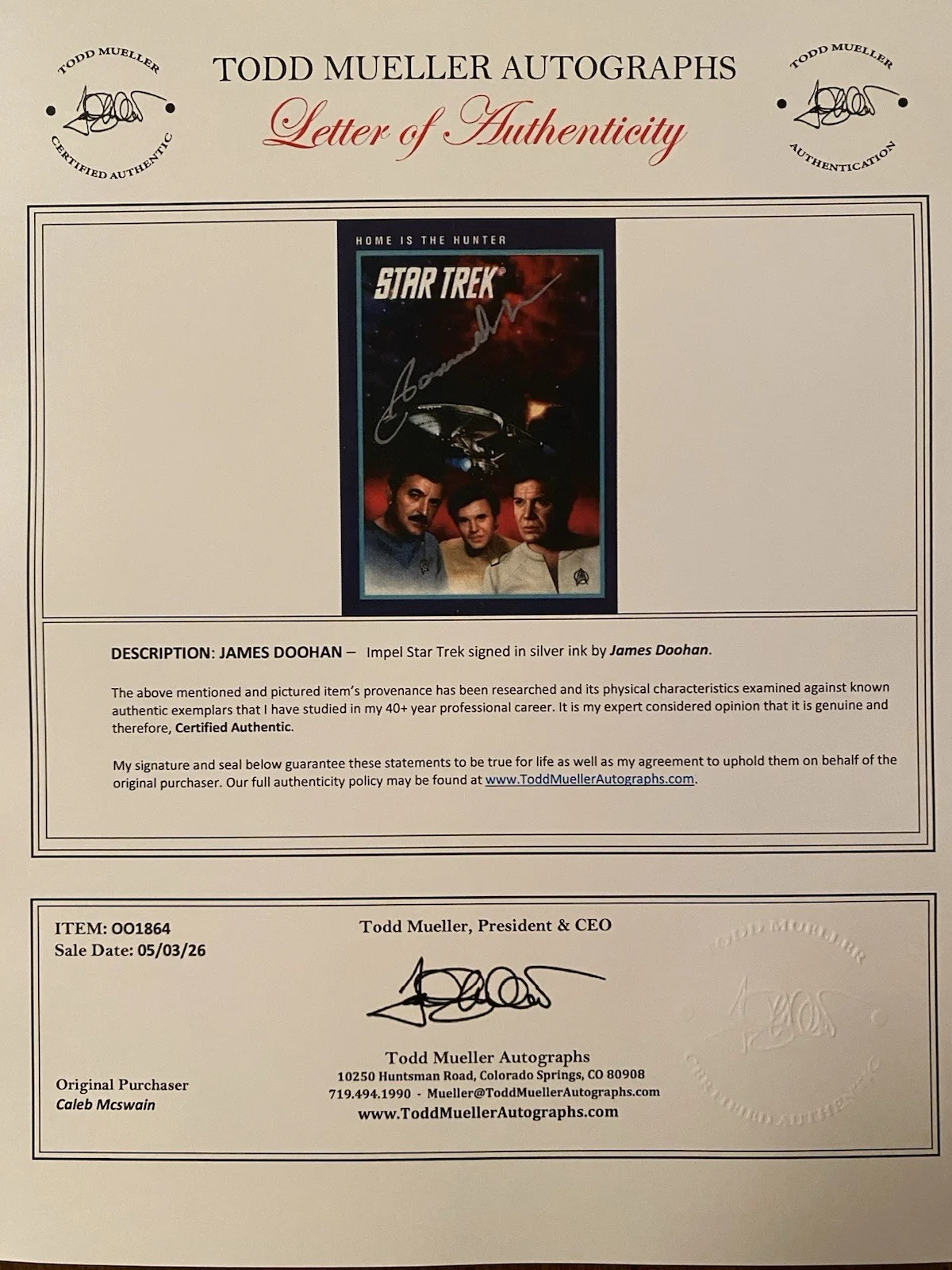 James Doohan — James Doohan Signed Autographed Star Trek TOS Trading Card With COA Scotty, изображение 5