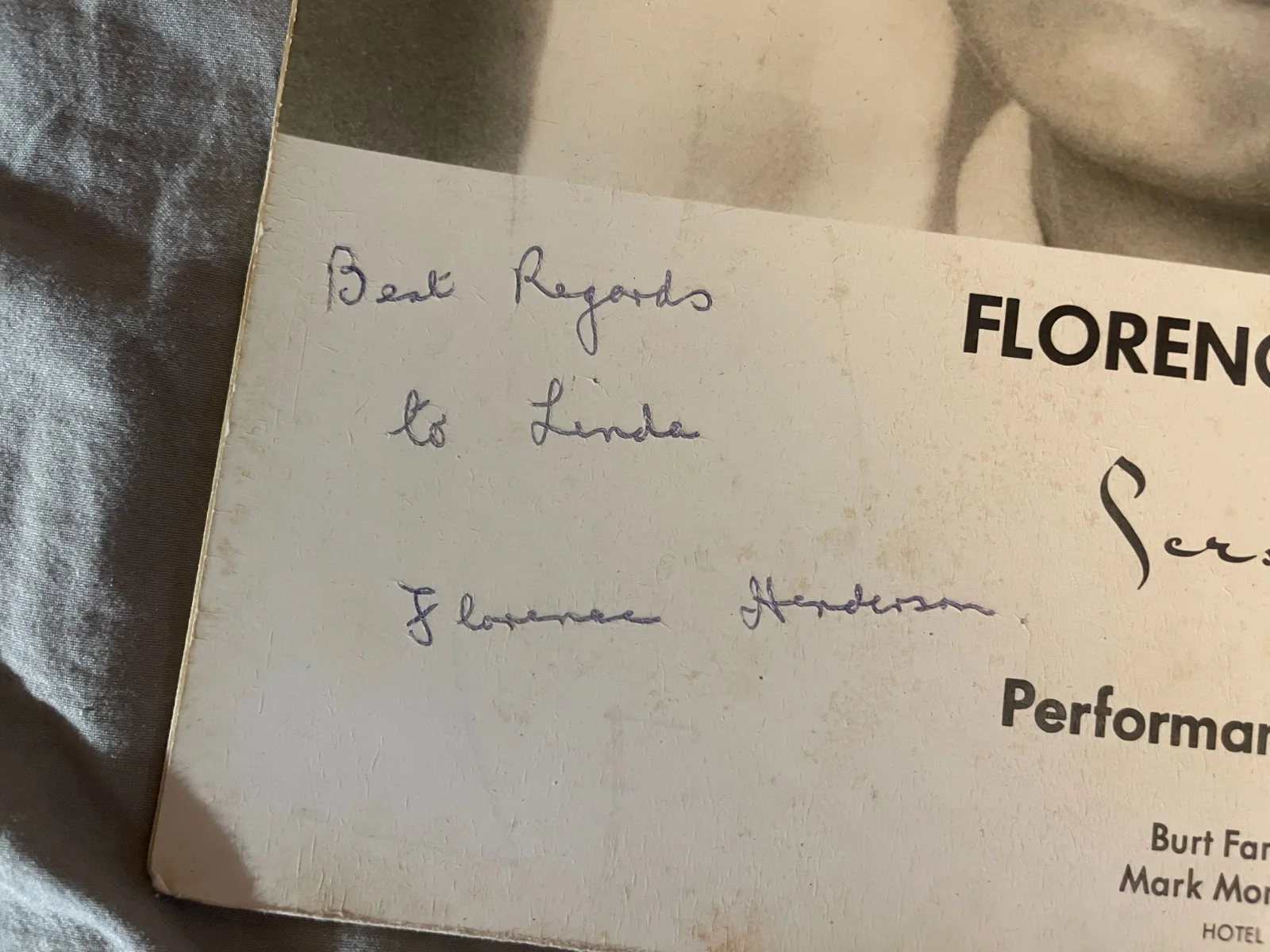 Florence Henderson — Florence Henderson Signed Concert Poster 1960's 1970's Persian Room NYC Brady, изображение 2