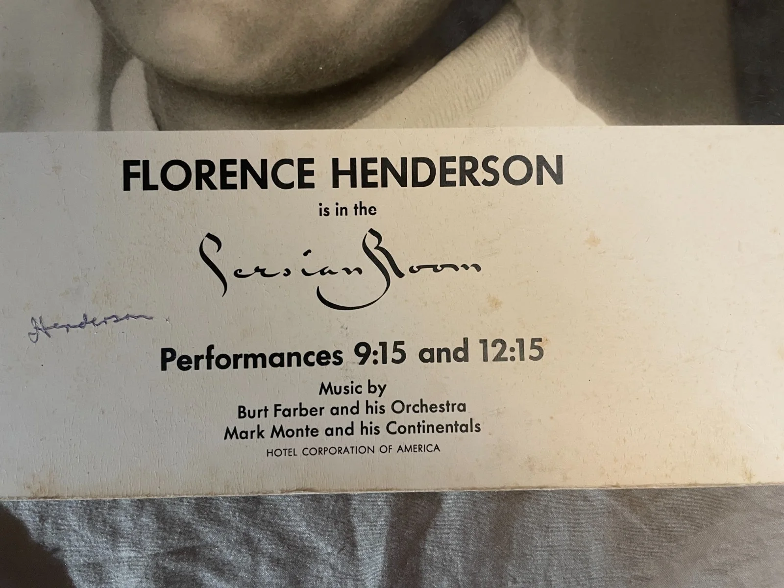 Florence Henderson — Florence Henderson Signed Concert Poster 1960's 1970's Persian Room NYC Brady, изображение 3