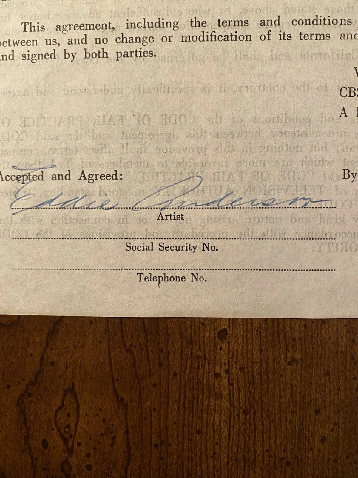 Eddie Anderson, Eddie Rochester Anderson — Eddie Rochester Anderson Signed Autographed CBS Contract Jack Benny Show RARE, image 2