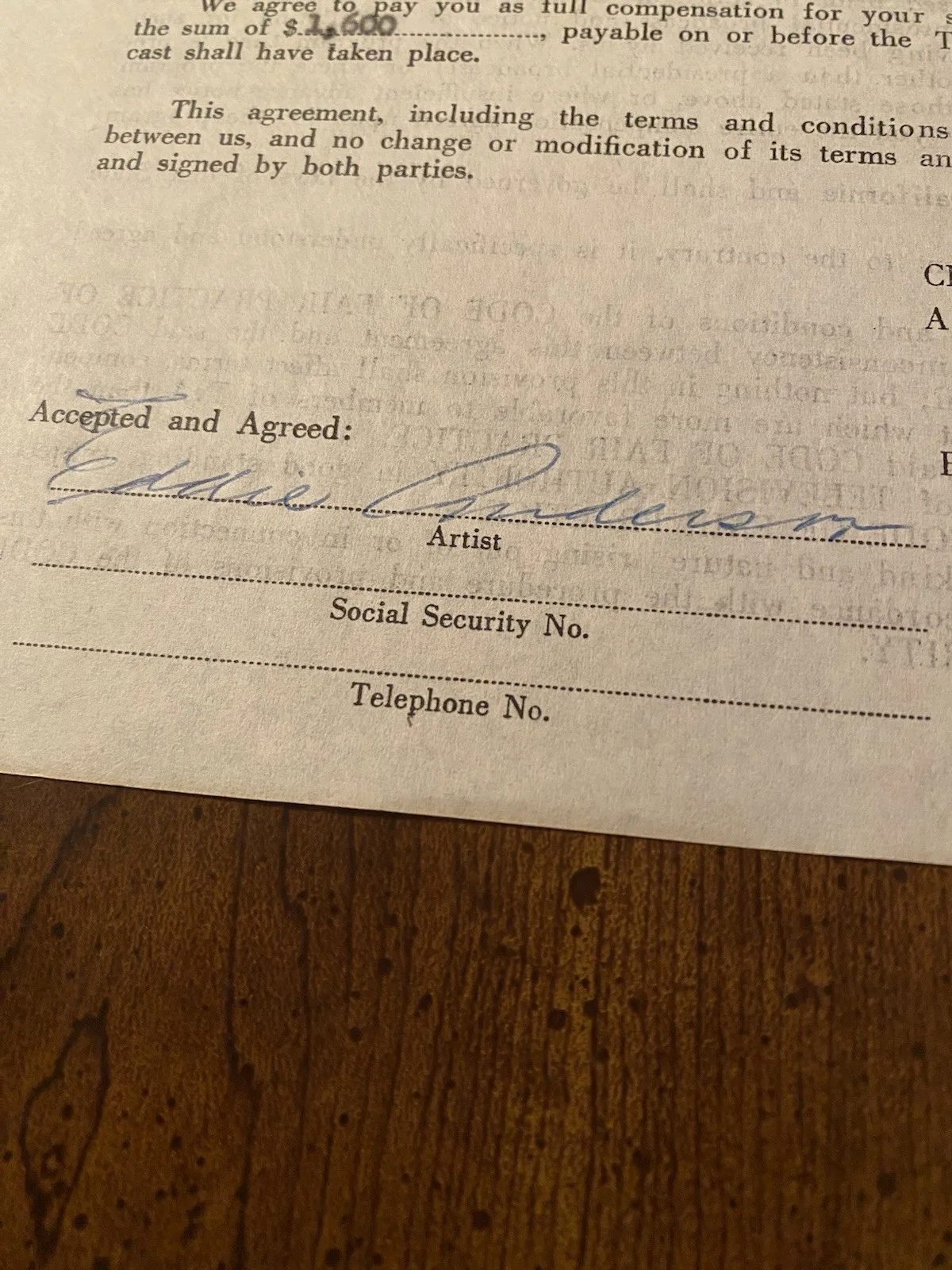 Eddie Anderson, Eddie Rochester Anderson — Eddie Rochester Anderson Signed Autographed CBS Contract Jack Benny Show RARE, image 3