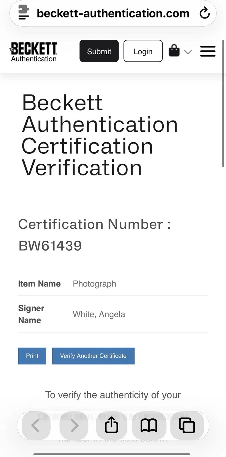 Angela White — Angela White Signed Photograph, Beckett Authenticated Autograph (Movies), изображение 2