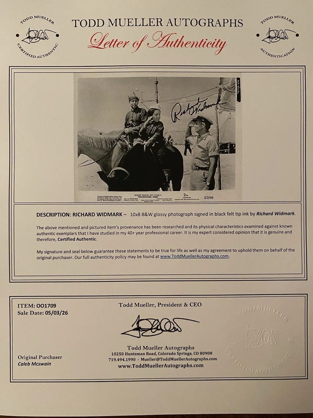 Richard Widmark — Richard Widmark Signed Autographed 10x8 Photo With COA Destination Gobi, изображение 4
