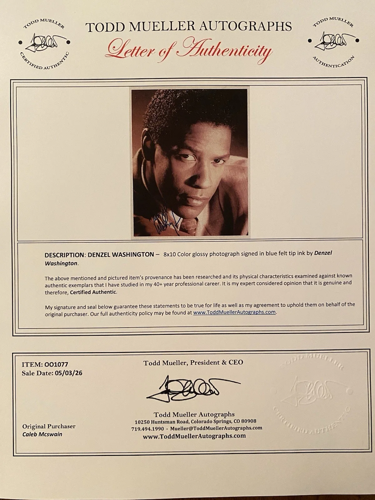 Denzel Washington — Denzel Washington Signed Autographed Photo With COA The Equalizer John Q Remembe, image 4