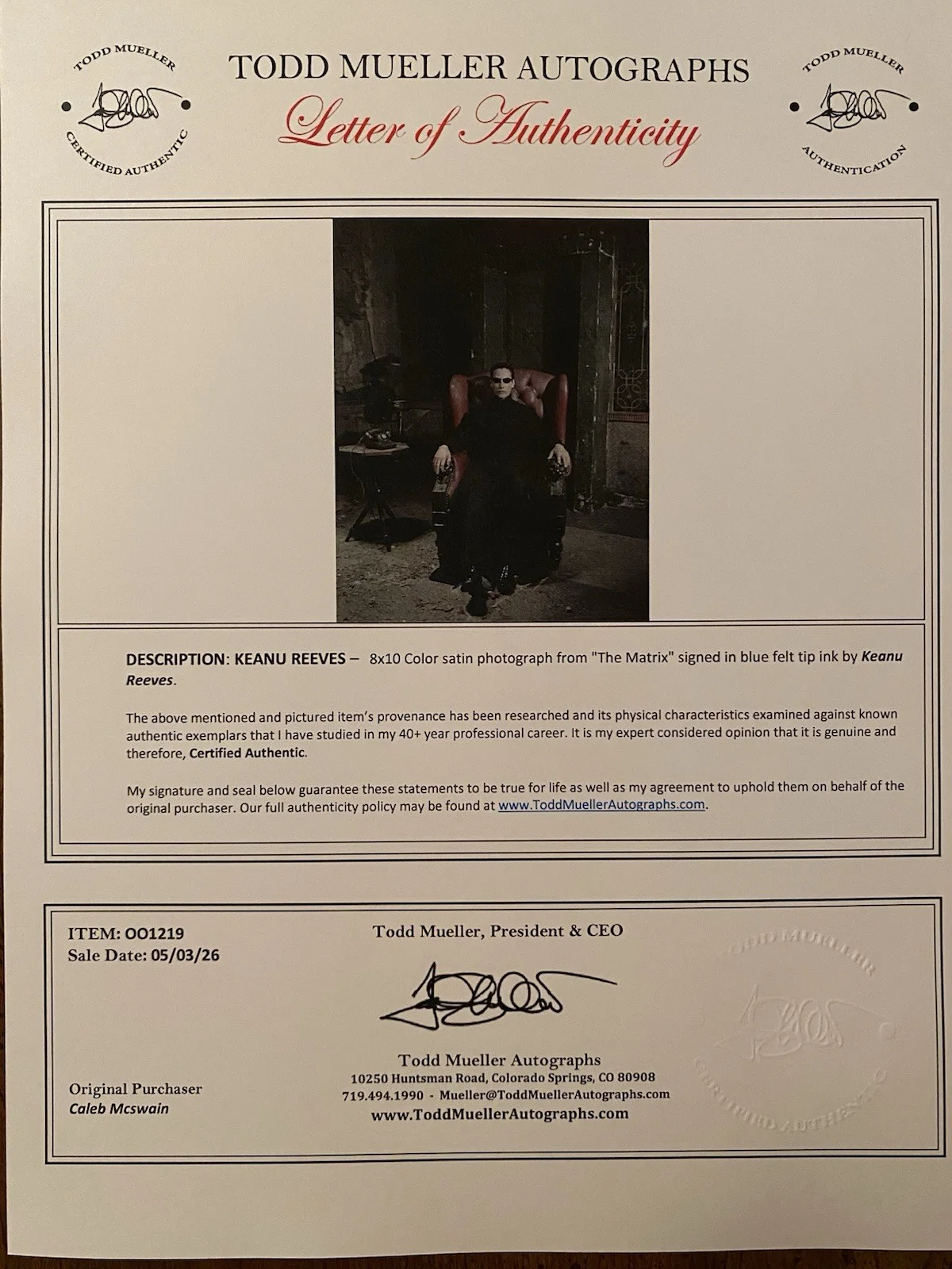 Keanu Reeves — Keanu Reeves Signed Autographed 8x10 Photo With COA The Matrix, image 4