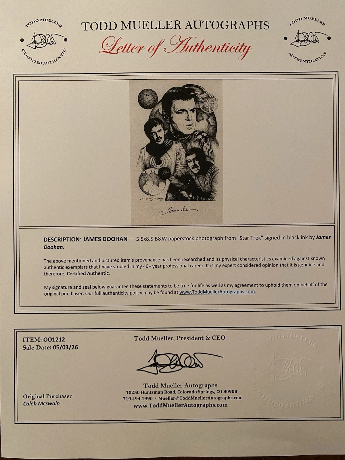 James Doohan — James Doohan Signed Autographed Star Trek Photo With COA Scotty, изображение 4