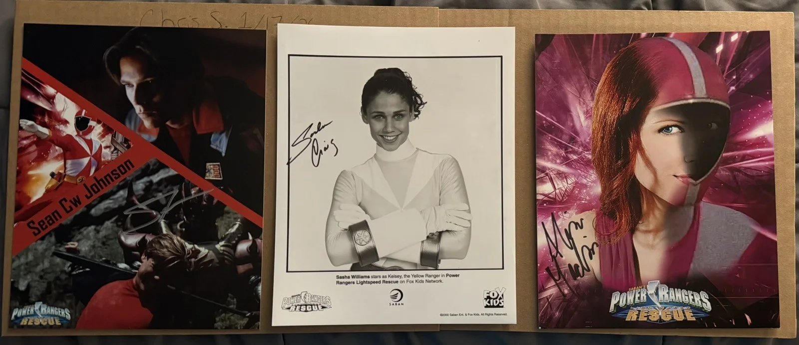 JASON FAUNT — Power Rangers Lightspeed Rescue signed 8x10 set of 3 Red, Yellow and Pink