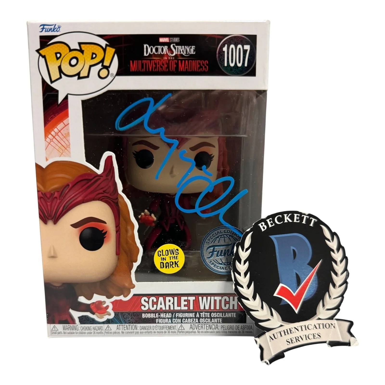ELIZABETH OLSEN — ELIZABETH OLSEN SIGNED AUTOGRAPH DOCTOR STRANGE FUNKO POP 1007 BECKETT BAS COA