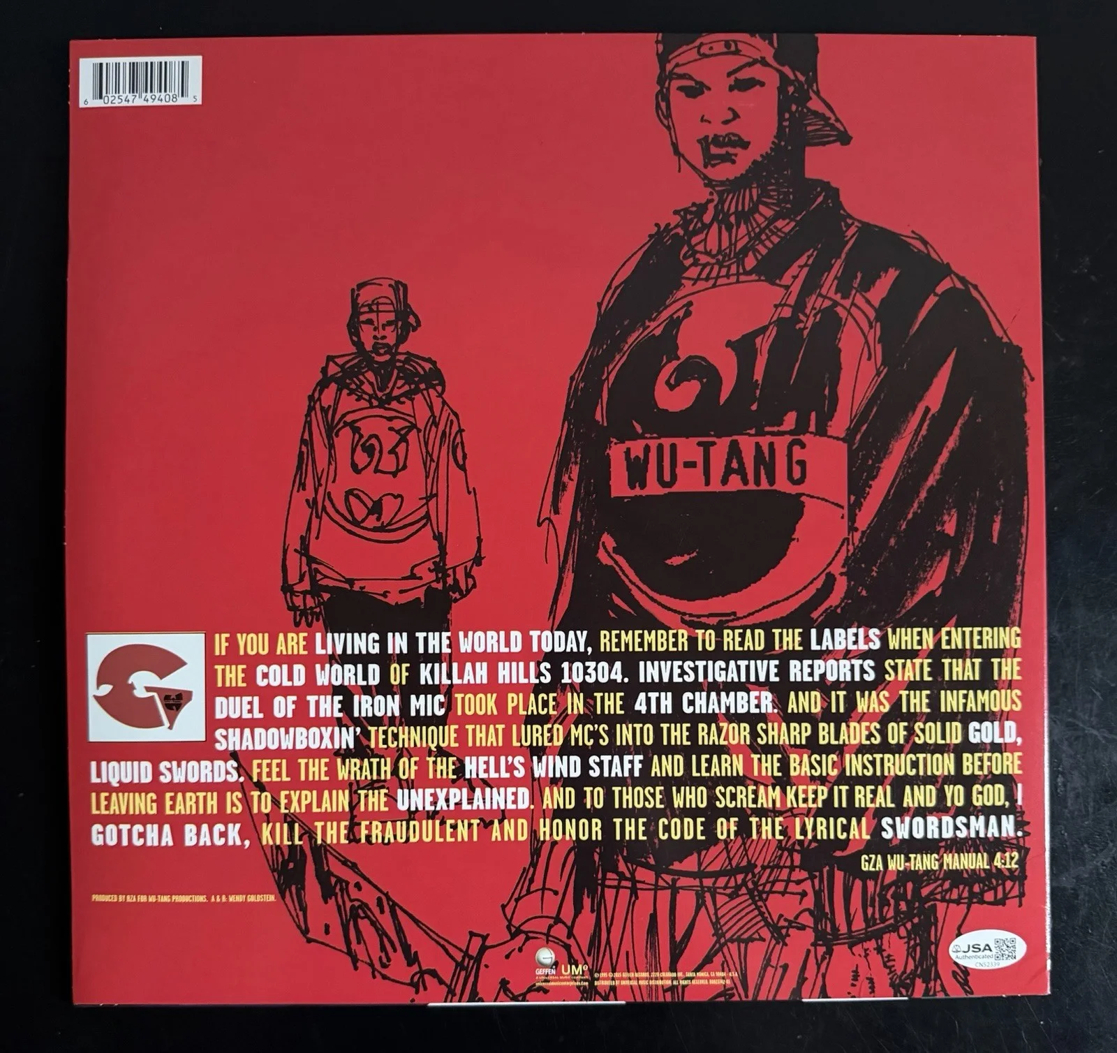 GZA SIGNED LIQUID SWORDS VINYL RECORD ALBUM LP ‘GENIUS/GZA’ JSA COA, изображение 4