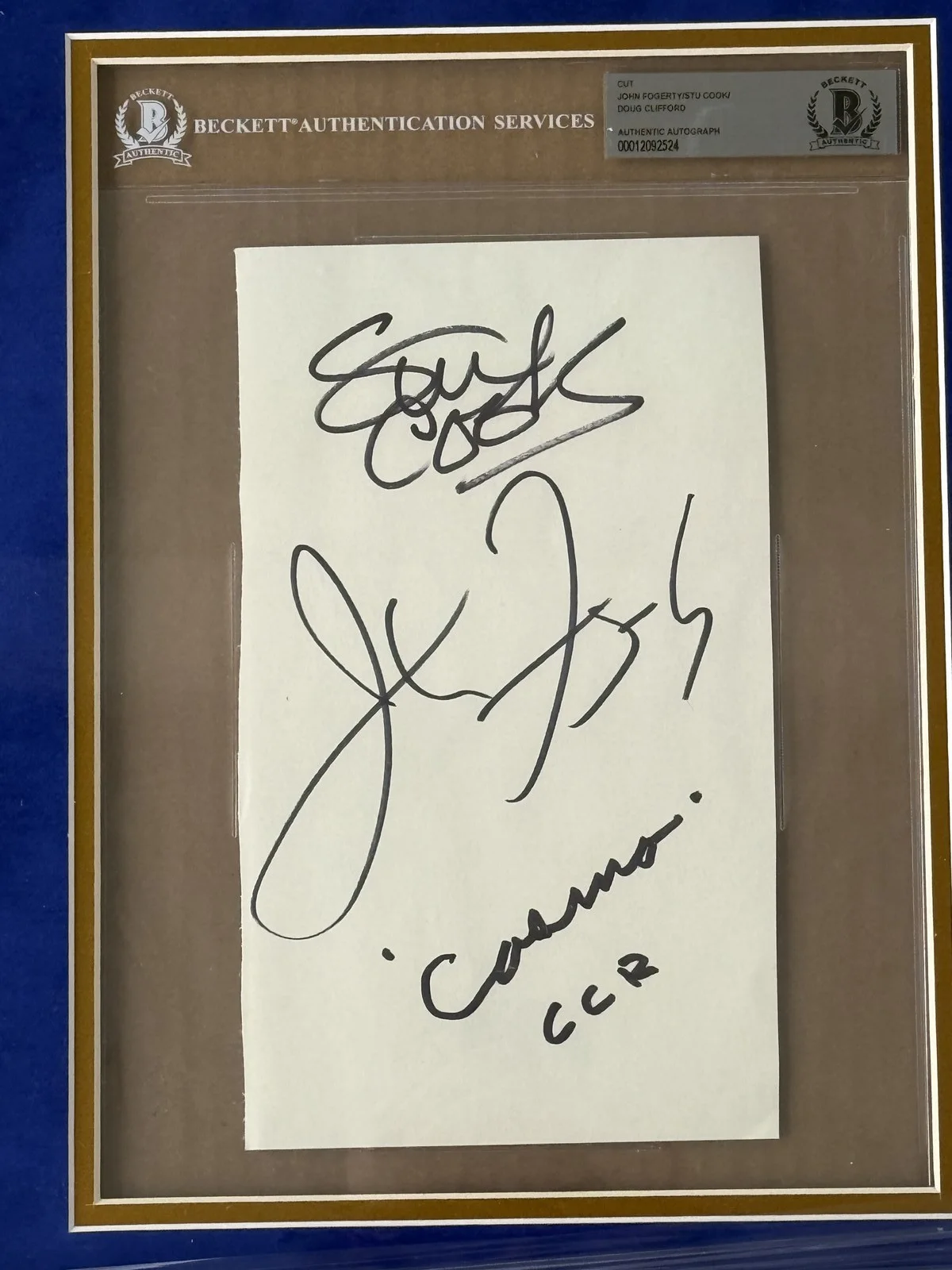 John Fogerty Stu Cook Doug Clifford Signed Autographed Cut CCR Framed BAS, image 2