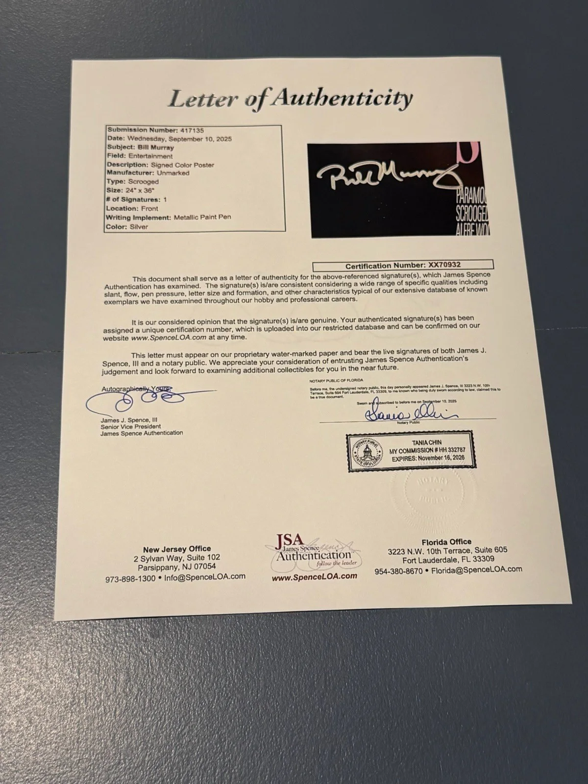 Bill Murray SIGNED autographed SCROOGED 24x36 Movie Poster JSA COA LOA, image 4