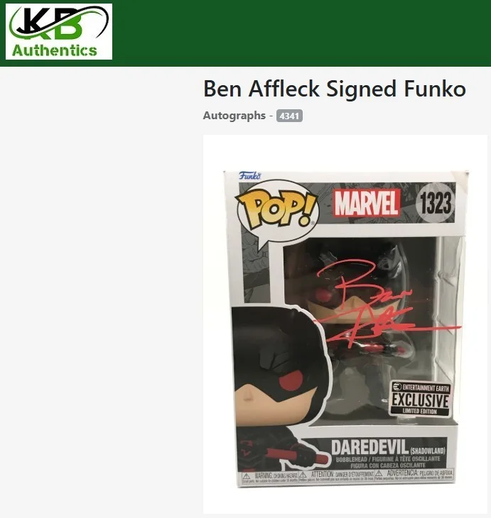 BEN AFFLECK SIGNED DAREDEVIL FUNKO #1323 COA, image 3