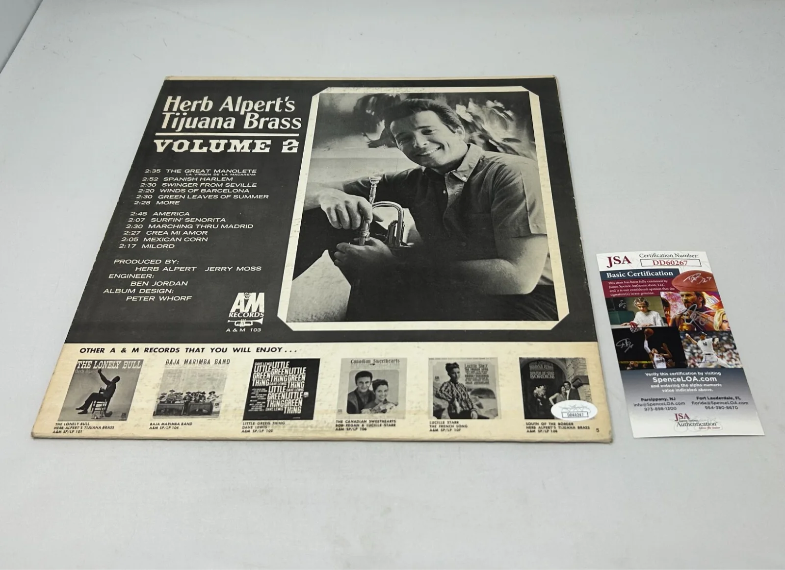 Herb Alpert signed Volume 2 Album JSA COA, image 2