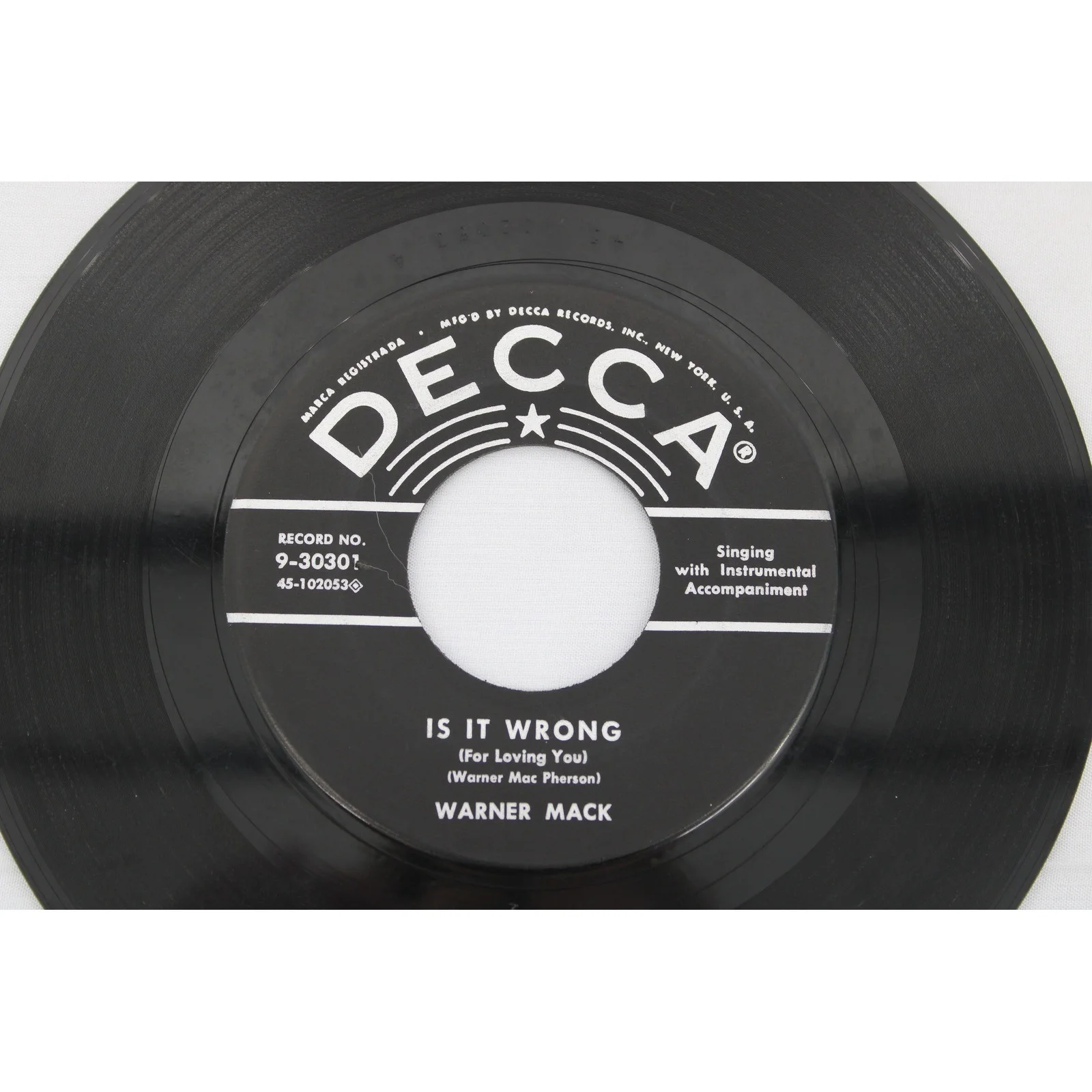 Warner Mack Is It Wrong Baby Squeeze Me Decca 9-30301 45 RPM Vinyl Record Single, изображение 2