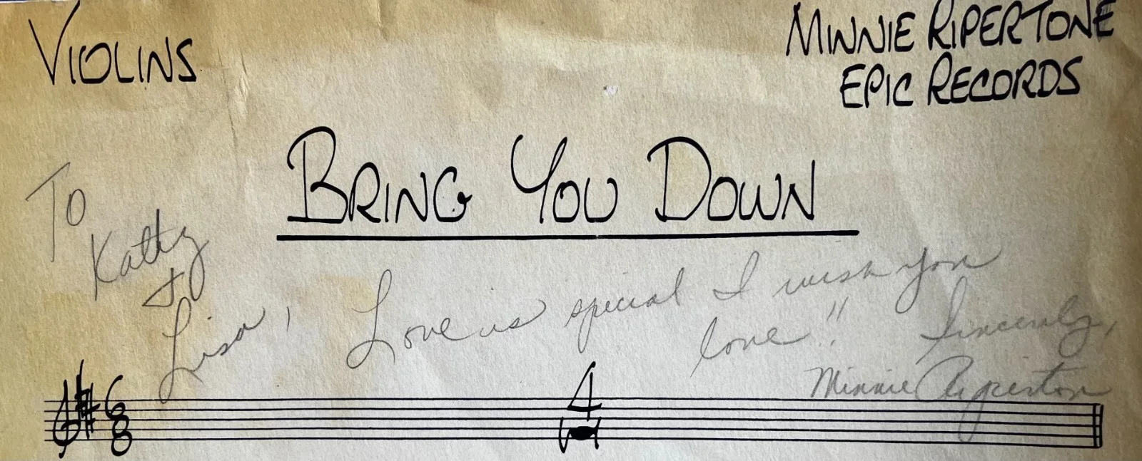 Minnie Riperton Signed AFM Studio Chart “Bring You Down” Epic Records RARE, image 3