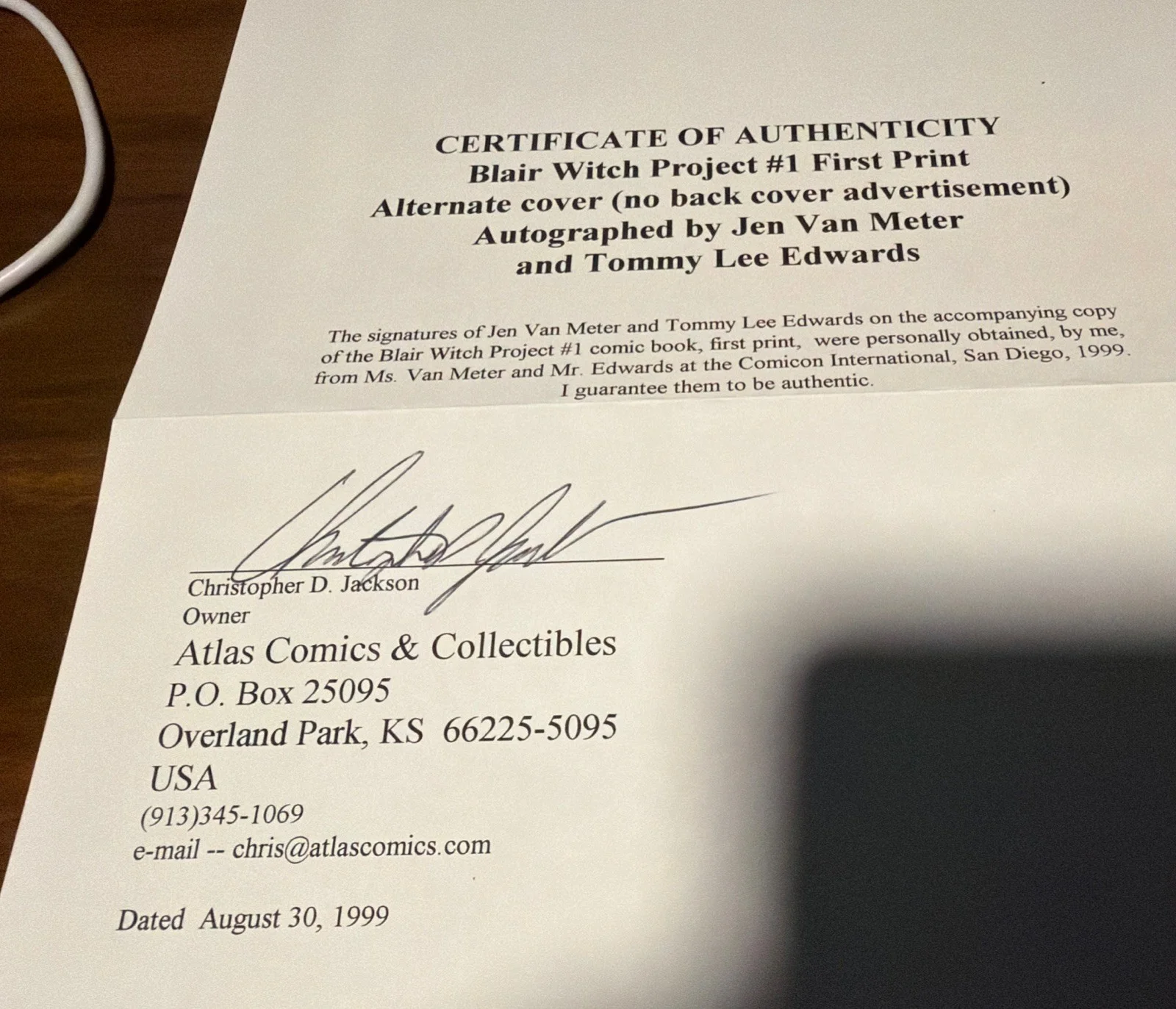 jen van meter — Blair Witch Project Signed Comic Book - Jen Van Meter and Tommy Lee Edwards COA, image 4