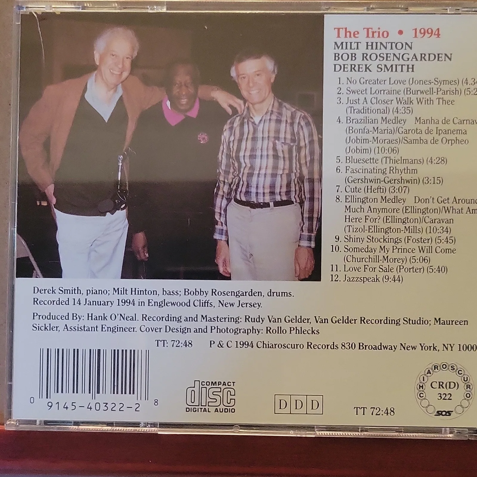 Bobby Rosengarden Milt Hinton Derek Smith Signed CD The Trio autographed, image 4