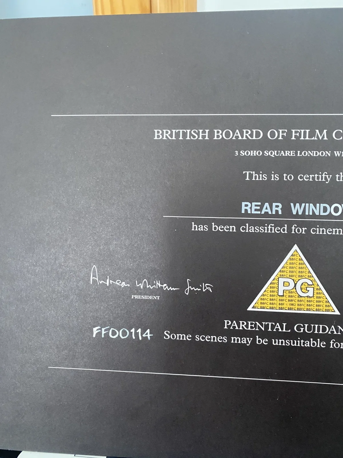 REAR WINDOW (1999RR) BBFC Cert “Black Card” (PG) 33cmx24.3cm ORIGINAL, image 2