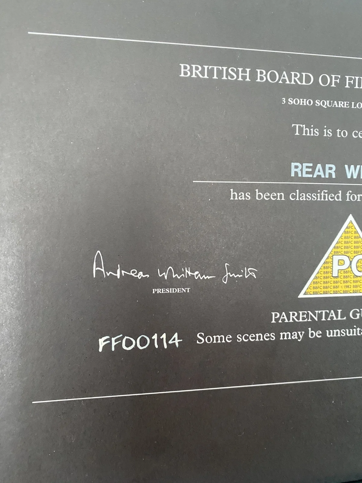 REAR WINDOW (1999RR) BBFC Cert “Black Card” (PG) 33cmx24.3cm ORIGINAL, image 4
