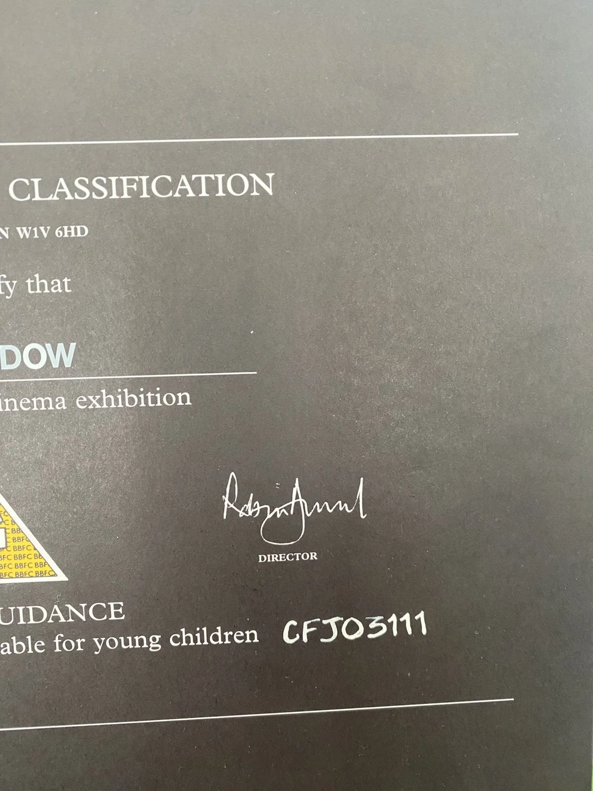 REAR WINDOW (1999RR) BBFC Cert “Black Card” (PG) 33cmx24.3cm ORIGINAL, image 5