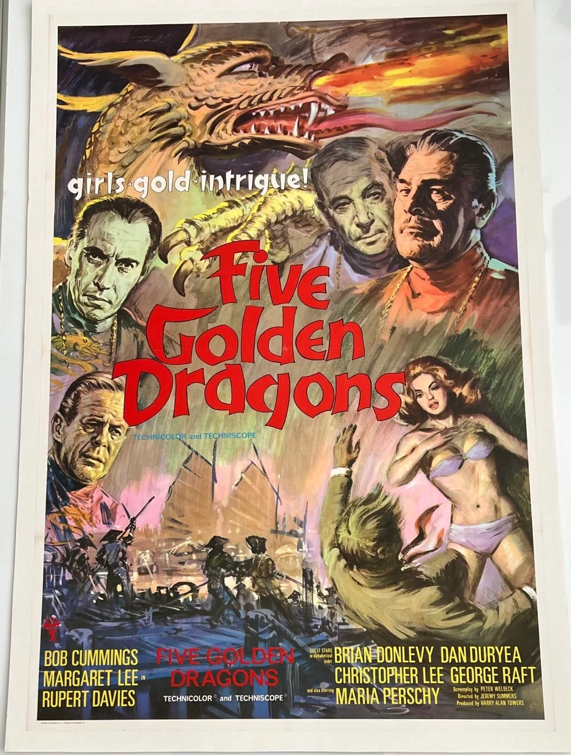 Five Golden Dragons English One Sheet 1967 LINEN BACKED UK Film Poster, изображение 2