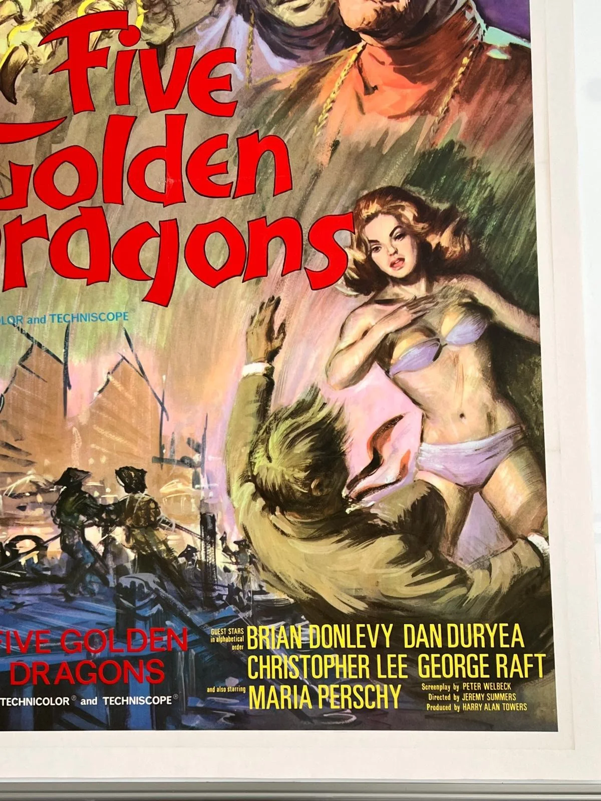 Five Golden Dragons English One Sheet 1967 LINEN BACKED UK Film Poster, изображение 3