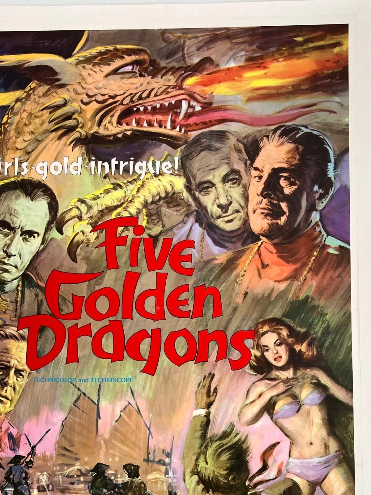 Five Golden Dragons English One Sheet 1967 LINEN BACKED UK Film Poster, изображение 4