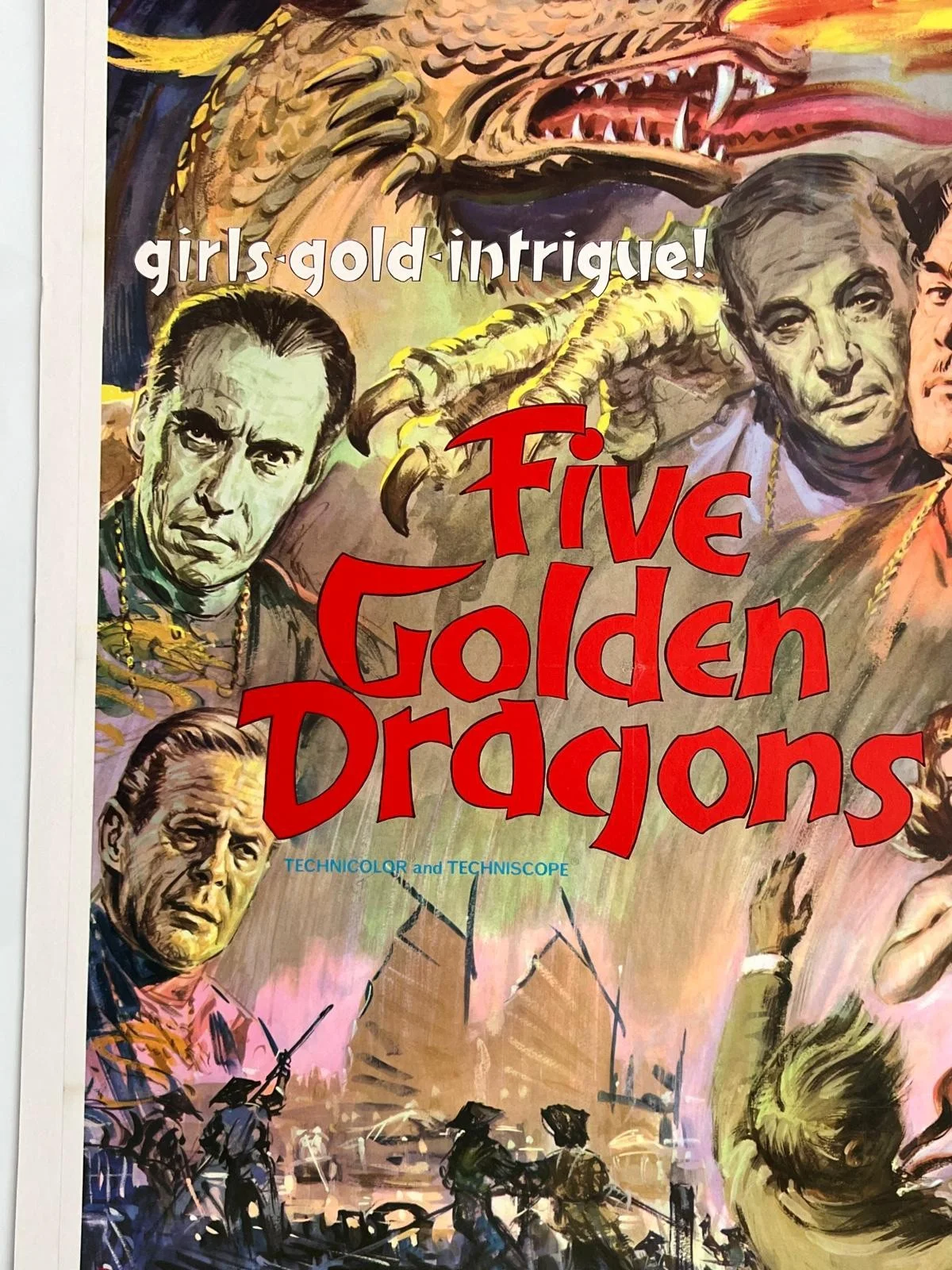 Five Golden Dragons English One Sheet 1967 LINEN BACKED UK Film Poster, изображение 5