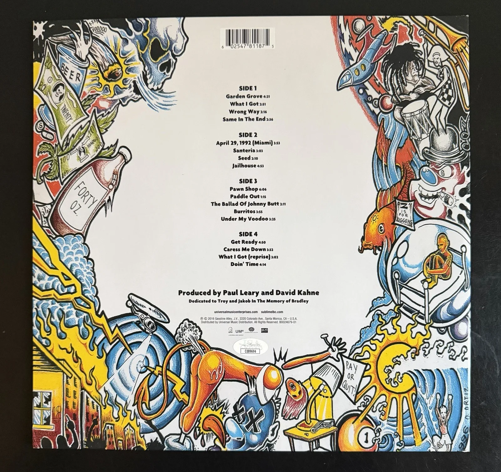 ERIC WILSON & BUD GAUGH SIGNED SUBLIME SELF-TITLED VINYL RECORD ALBUM LP JSA COA, изображение 3