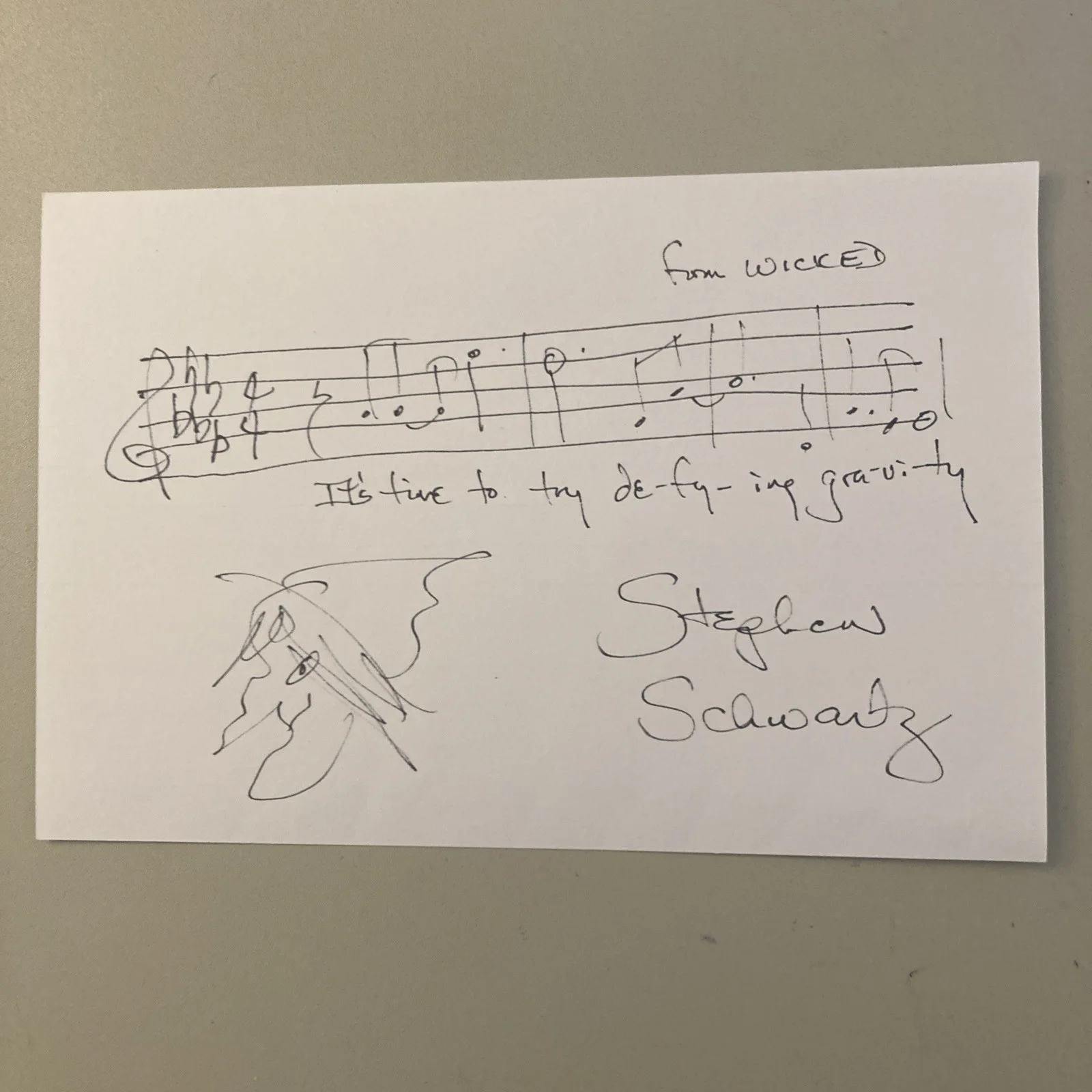 Stephen Schwartz “Wicked”Composer signed 4x6 musical notes With/COA/Wow/Rare, image 2