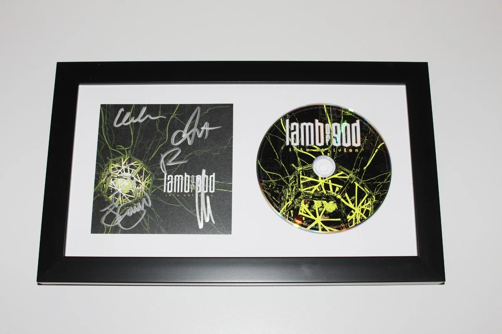 LAMB OF GOD BAND SIGNED FRAMED 'INTO OBLIVION' CD COVER ALBUM x5 COA, изображение 2