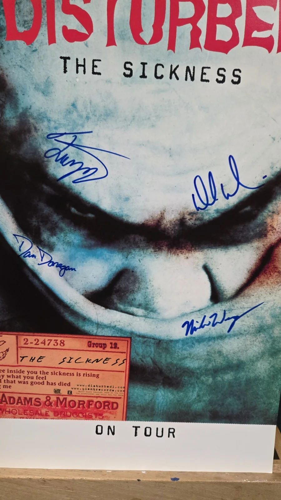 DISTURBED AUTOGRAPHED 'THE SICKNESS' ORIGINAL TOUR POSTER. Signed By Entire Band, image 3