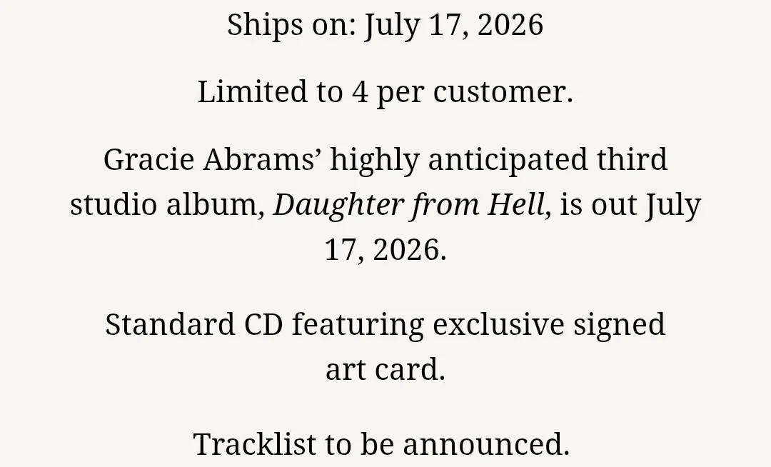 Gracie Abrams Daughter From Hell. Signed ARTCARD with CD, image 2