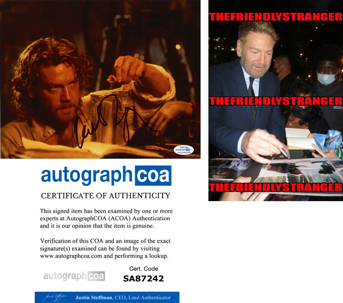 KENNETH BRANAGH — Kenneth Branagh signed "FRANKENSTEIN" 8x10 Photo L PROOF Victor ACOA COA