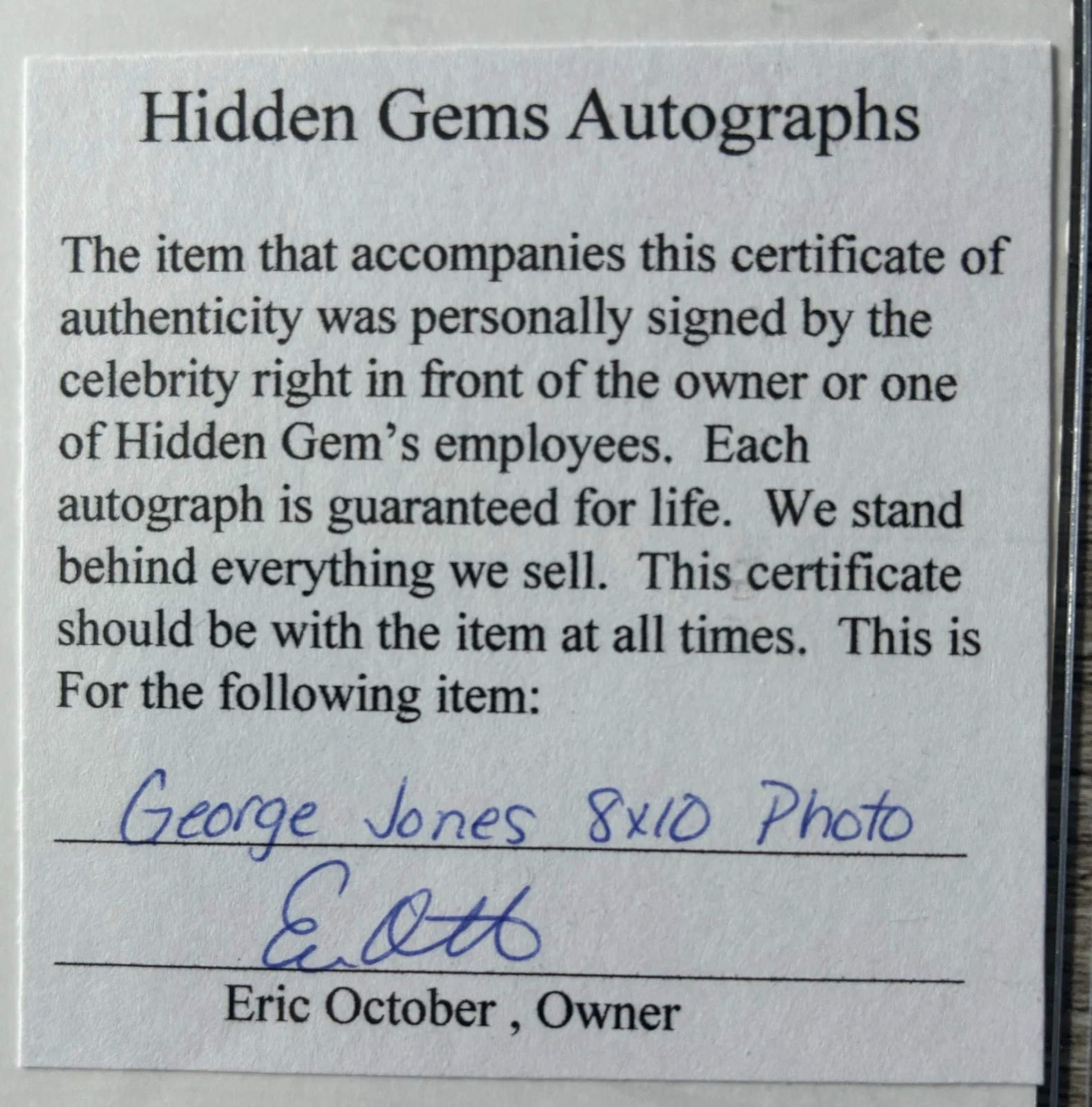 GEORGE “POSSUM” JONES RIP SIGNED AUTO 8 X 10 PHOTO WITH COA!! COUNTRY LEGEND!!, изображение 3