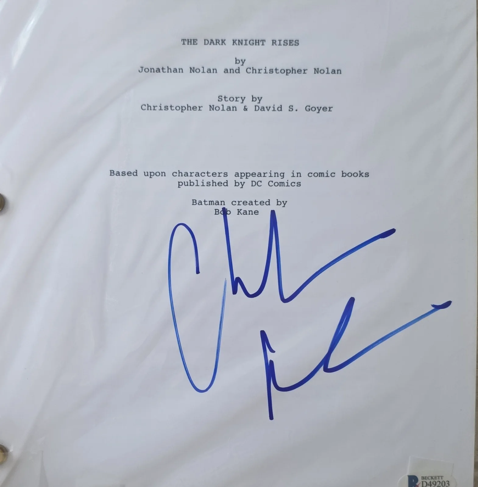 Christopher Nolan — Christian Bale Signed The Dark Knight Rises Full Script with COA