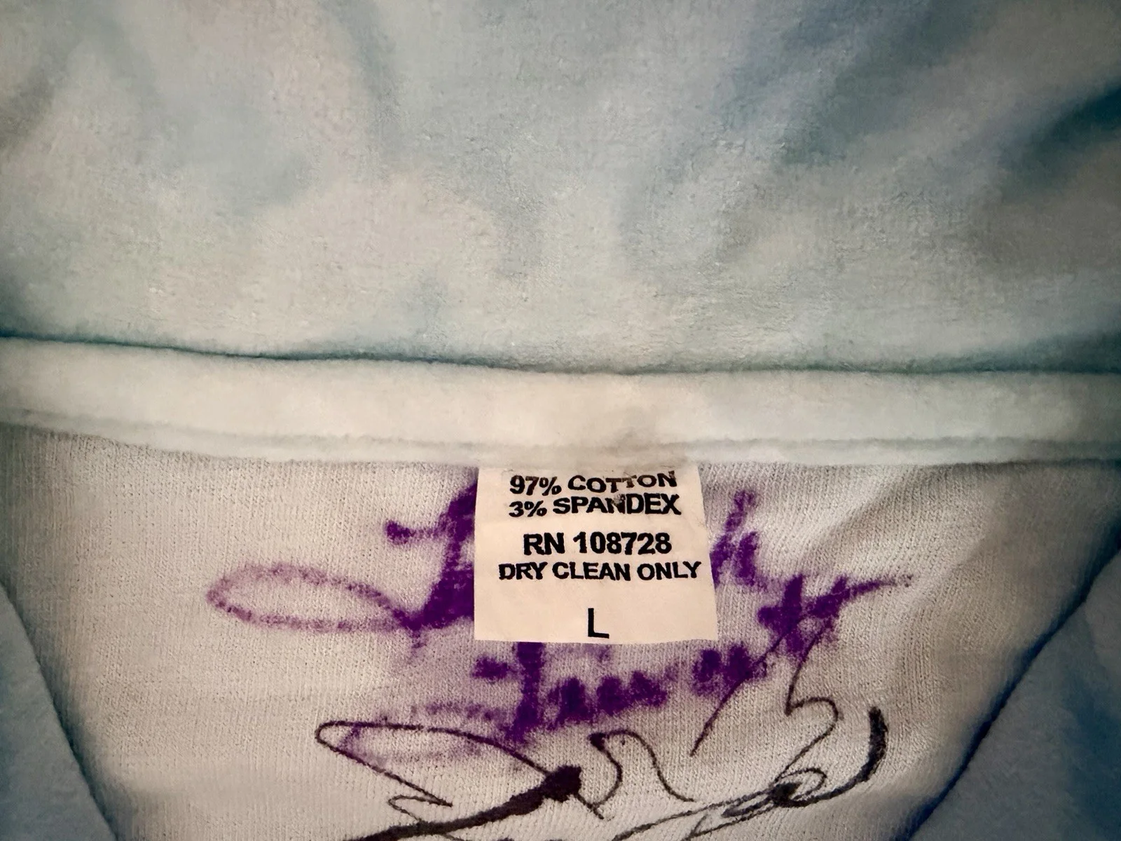 Farrah Fawcett — FARRAH FAWCETT PERSONAL BLUE VELOUR HOODIE OWNED & SIGNED CHARLIE'S ANGELS RARE!, изображение 3