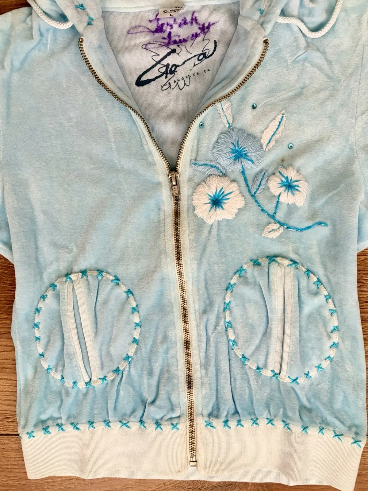 Farrah Fawcett — FARRAH FAWCETT PERSONAL BLUE VELOUR HOODIE OWNED & SIGNED CHARLIE'S ANGELS RARE!, изображение 4