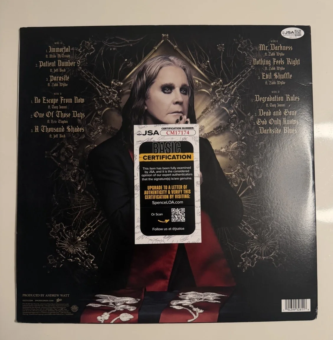 Zakk Wylde Autographed Ozzy Osbourne Patient Number 9 Vinyl Inscribed JSA COA, image 2