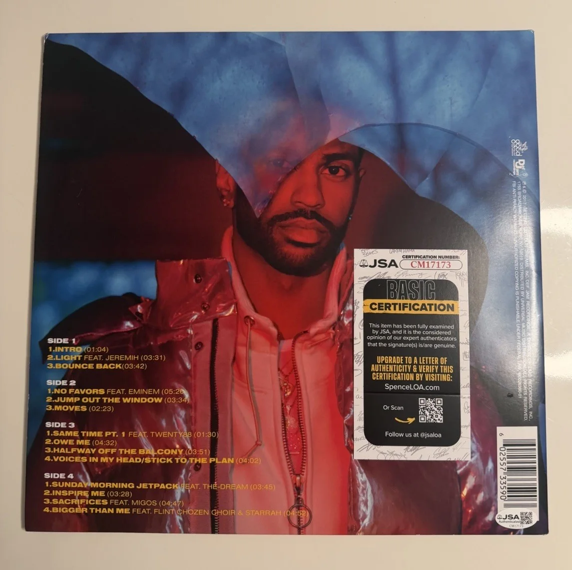 Big Sean “I Decided.” Autographed Vinyl Record Inscribed “Bounce Back” JSA COA, image 2