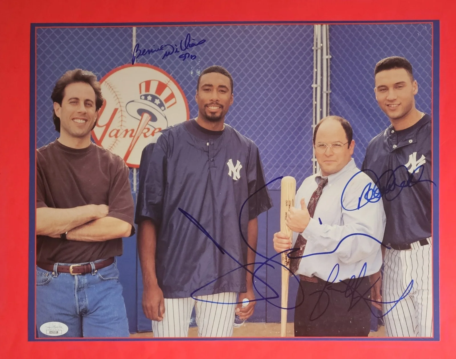 Jerry Seinfeld, Derek Jeter, J Alexander, B Williams — JERRY SEINFELD DEREK JETER JASON ALEXANDER B WILLIAMS SIGNED 11X14 PHOTO JSA LOA, изображение 2